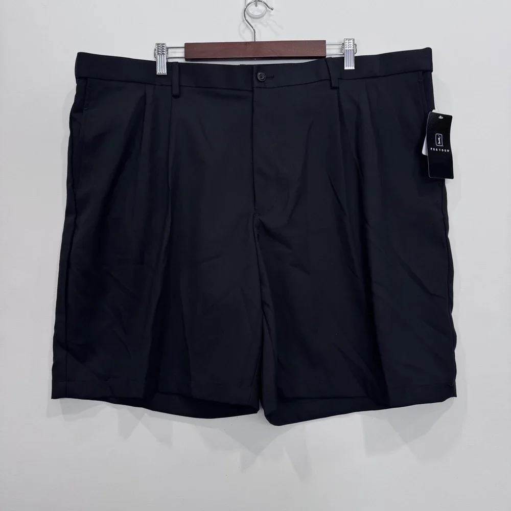 PGA TOUR Mens Shorts Black Pleated Expandable‎ Waistband Golf Casual Size 44